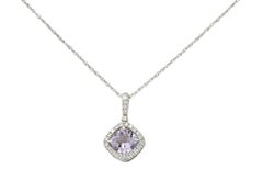 Checkerboard Cut Amethyst Diamond 18 Karat Gold Pendant Necklace