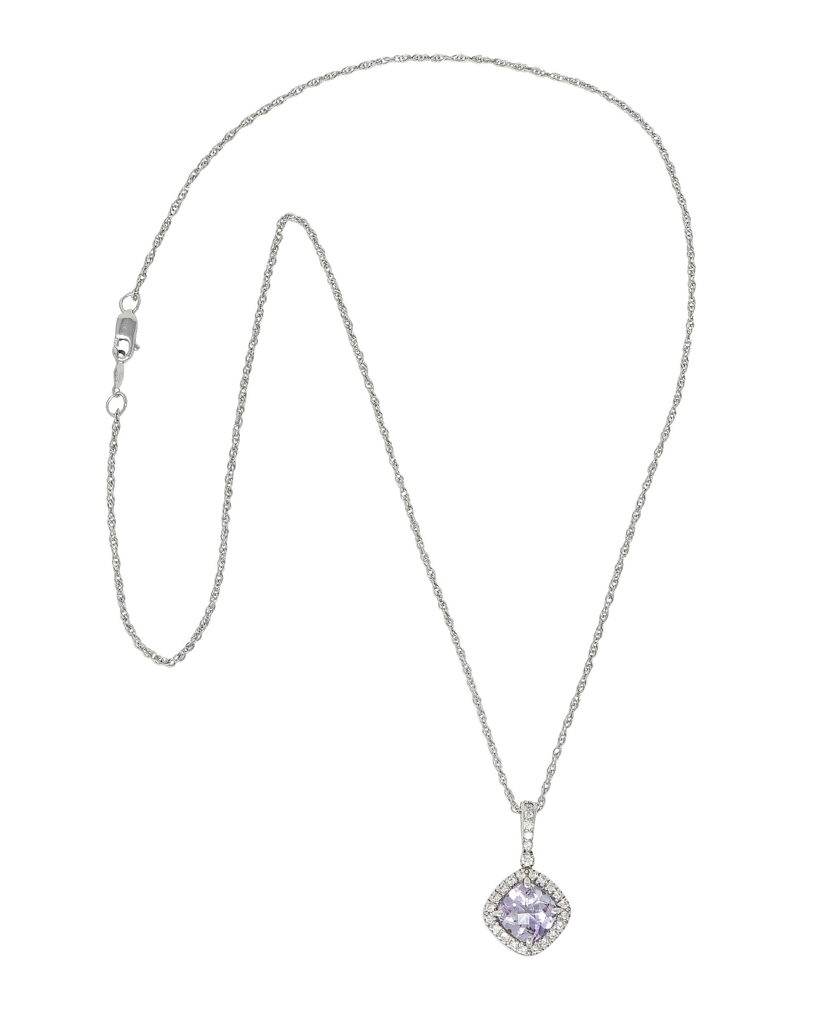 Contemporary Checkerboard Cut Amethyst Diamond 18 Karat Gold Pendant Necklace