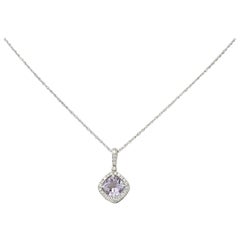 Checkerboard Cut Amethyst Diamond 18 Karat Gold Pendant Necklace
