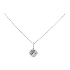 Checkerboard Cut Amethyst Diamond 18 Karat Gold Pendant Necklace