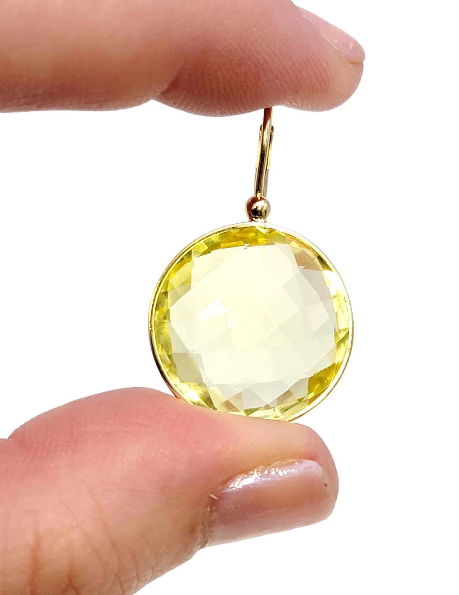 Checkerboard Cut Citrine Circle Dangle Earrings in 14 Karat Yellow Gold  For Sale 5