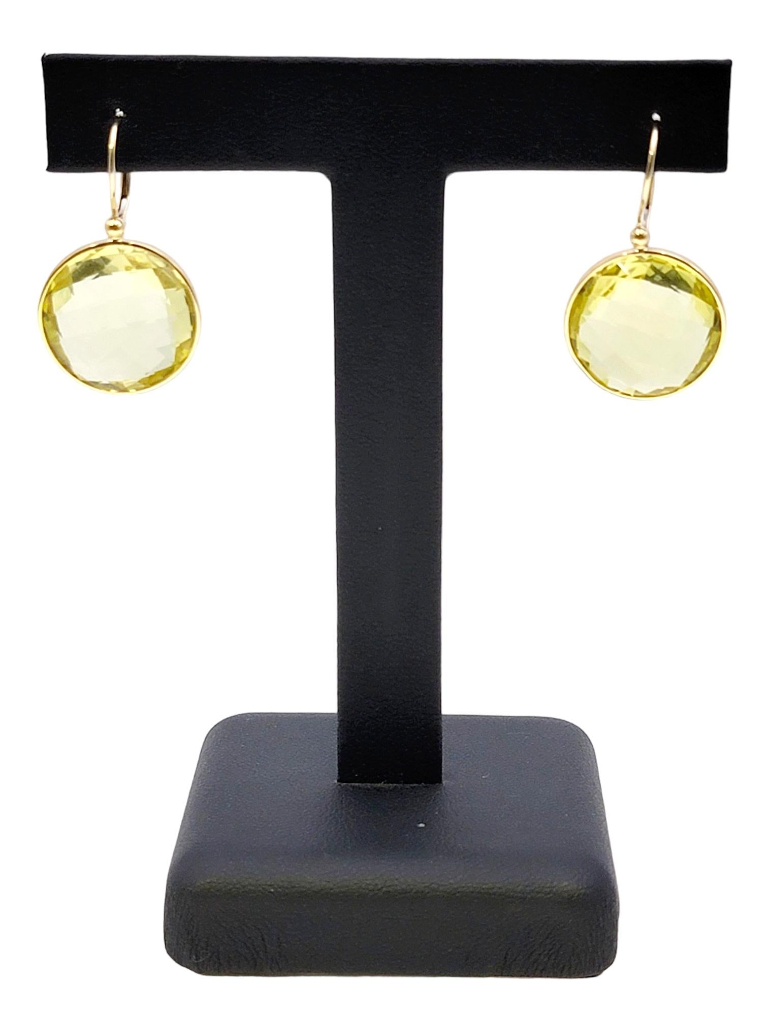 Checkerboard Cut Citrine Circle Dangle Earrings in 14 Karat Yellow Gold  For Sale 6