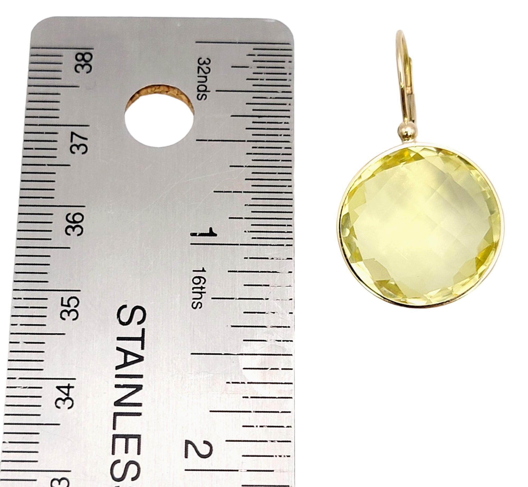 Checkerboard Cut Citrine Circle Dangle Earrings in 14 Karat Yellow Gold  For Sale 8