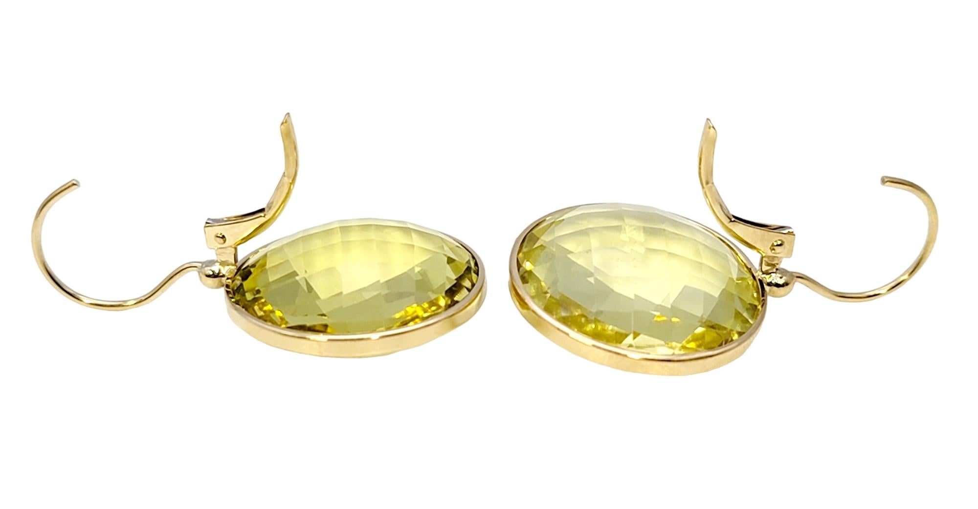 Round Cut Checkerboard Cut Citrine Circle Dangle Earrings in 14 Karat Yellow Gold  For Sale