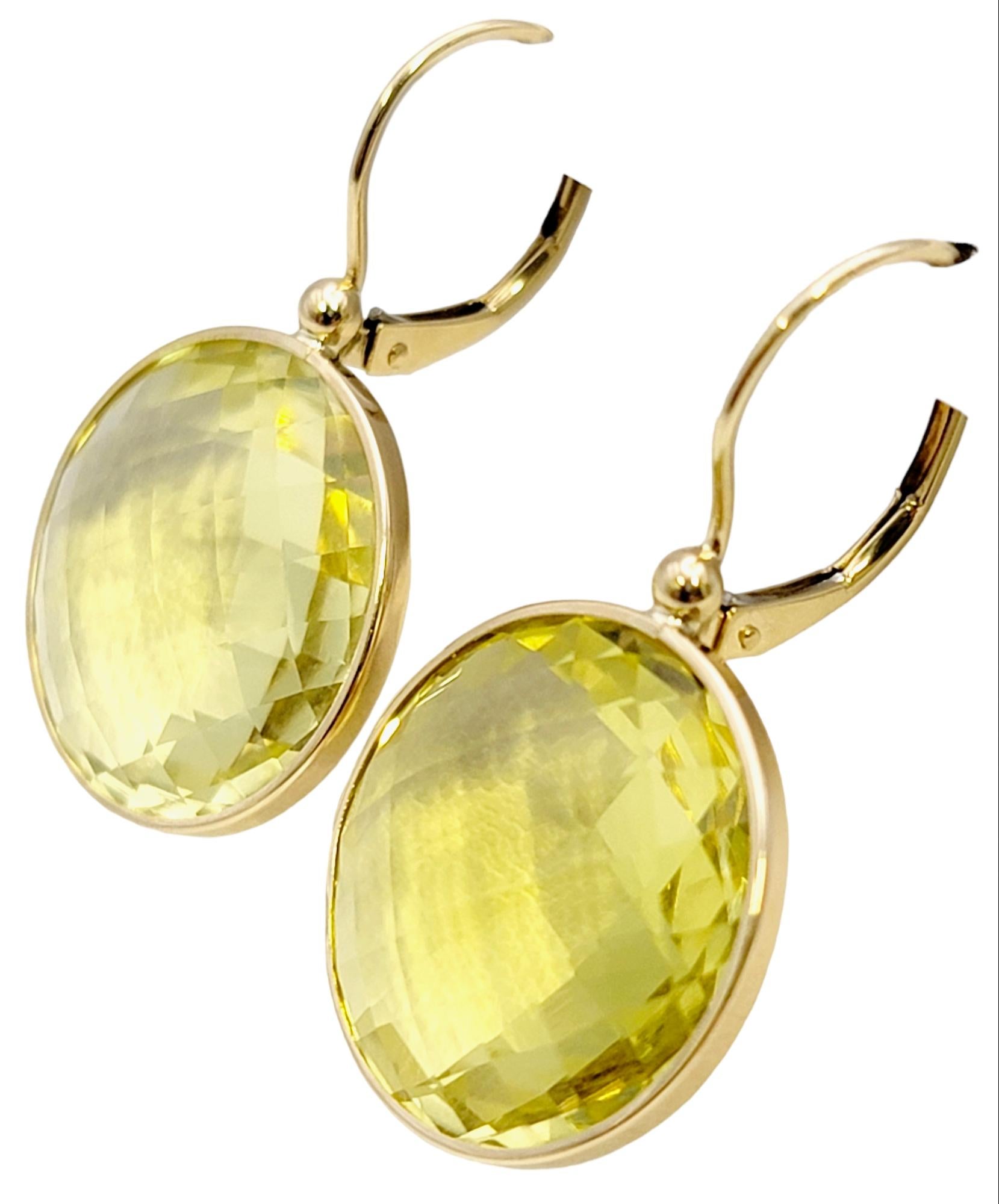 Checkerboard Cut Citrine Circle Dangle Earrings in 14 Karat Yellow Gold  For Sale 1