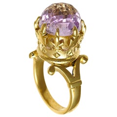 Checkerboard Cut Morganite Solitaire Ring in 9 Karat Yellow Gold