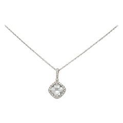 Checkerboard Cut White Topaz Diamond 18 Karat Gold Pendant Necklace