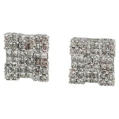 Checkerboard Diamond Stud Earrings in 14k White Gold