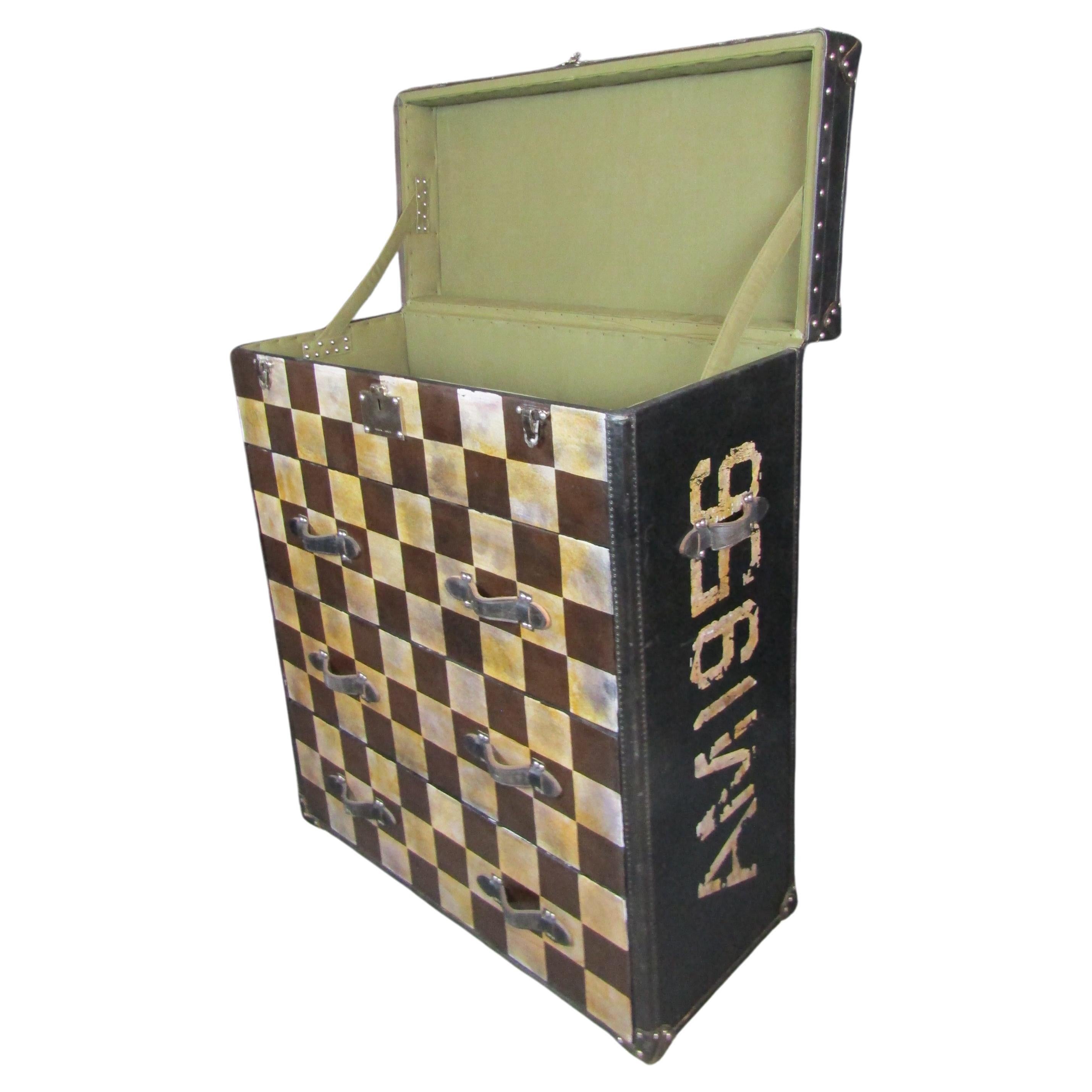 Checkerboard "Howard" Leather Chest/Trunk by Andrew Martin For Sale
