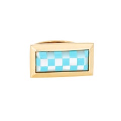 Checkerboard Ring Inlaid Turquoise MOP 18k Yellow Gold Sz 7 Estate Jewelry