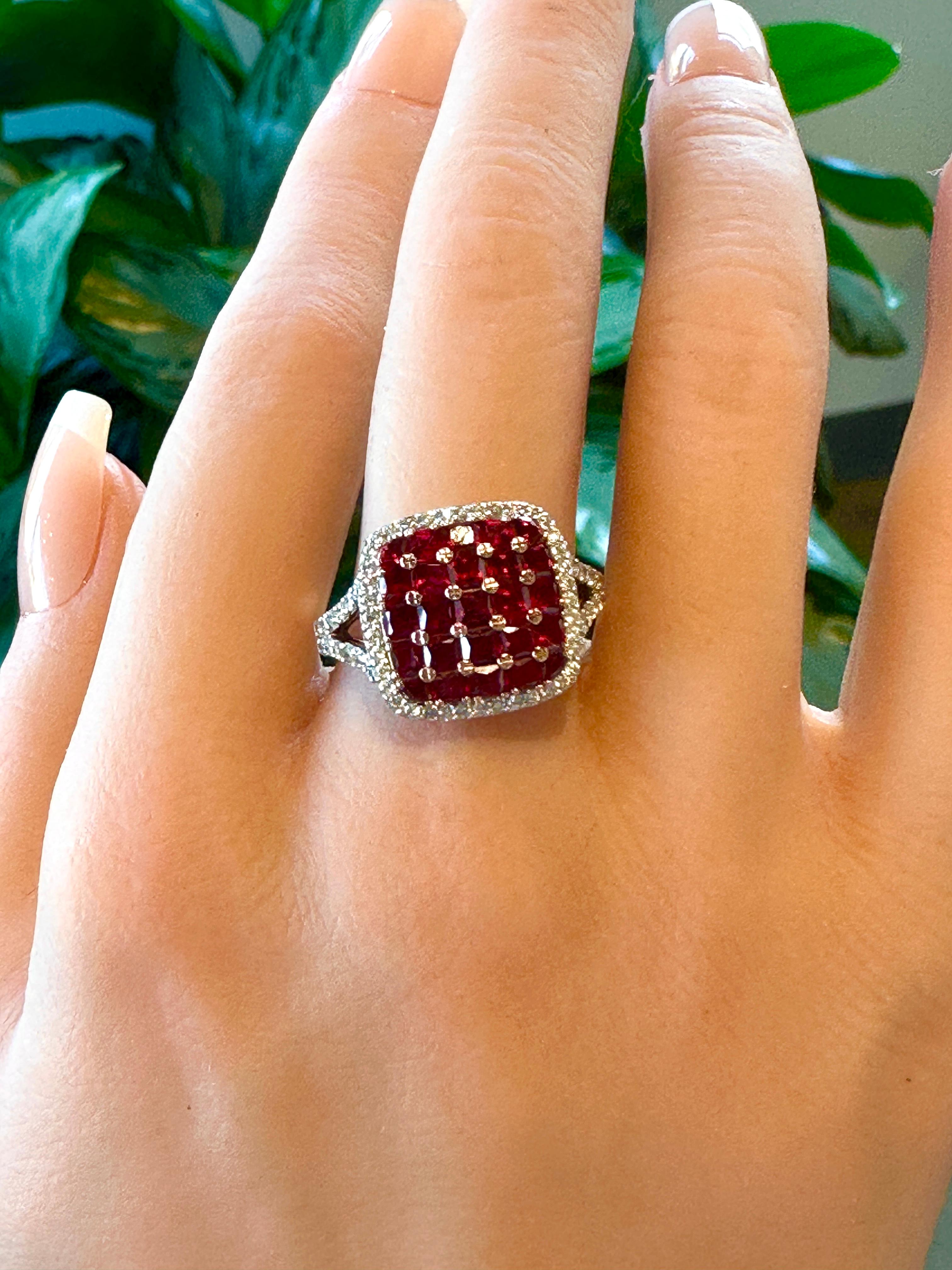 Princess Cut Checkerboard Ruby Ring For Sale