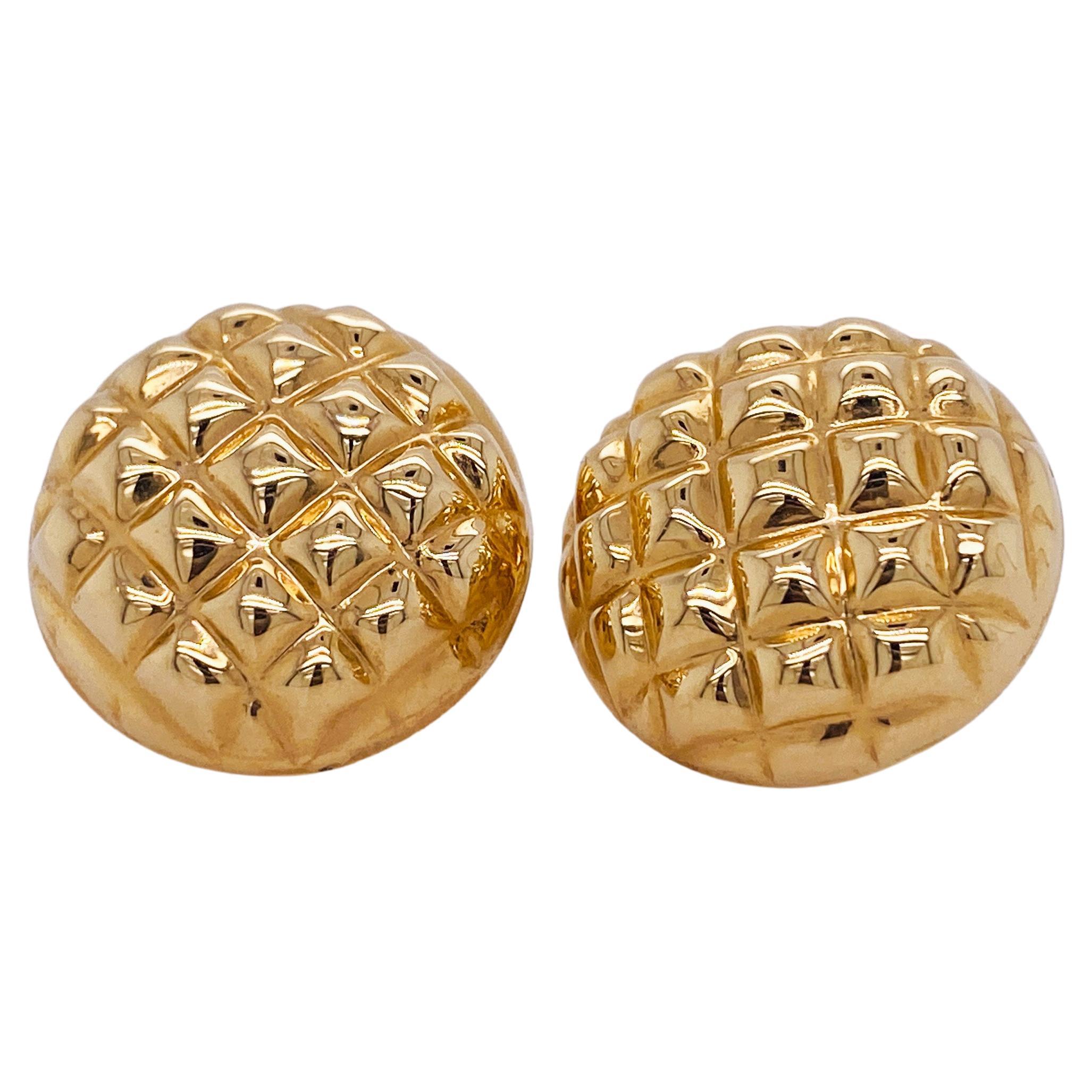 Checkerboard Stud Earrings in 14k Yellow Gold Classy Extra Large Xl Earrings