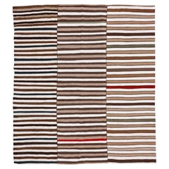 Caspian Sea Checkerboard Tribal Kilim, 6' x 7', Striped Wool and Cotton Rug 1950