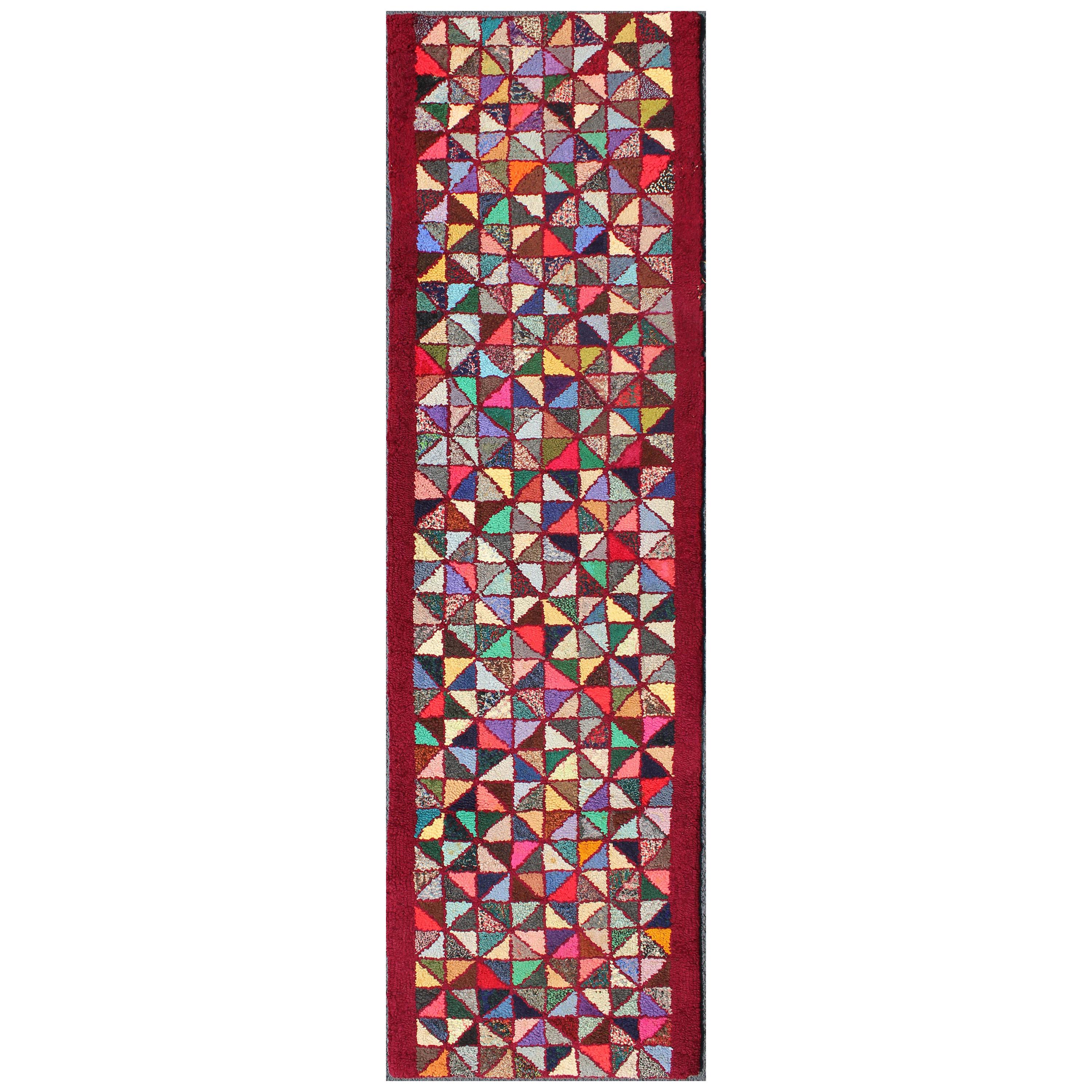Tapis crocheté américain vintage en damier à motifs géométriques en multicolore