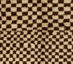 Custom Handmade Checkered Tulu Rug in Natural Wool, Contemporary Design