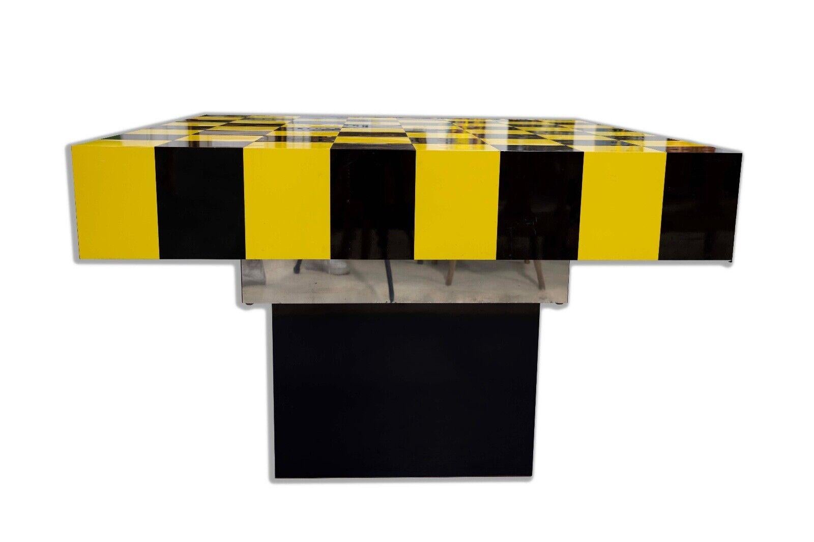 Checkered Black and Yellow and Chrome Mid Century Modern Dining Game Table In Good Condition In Keego Harbor, MI