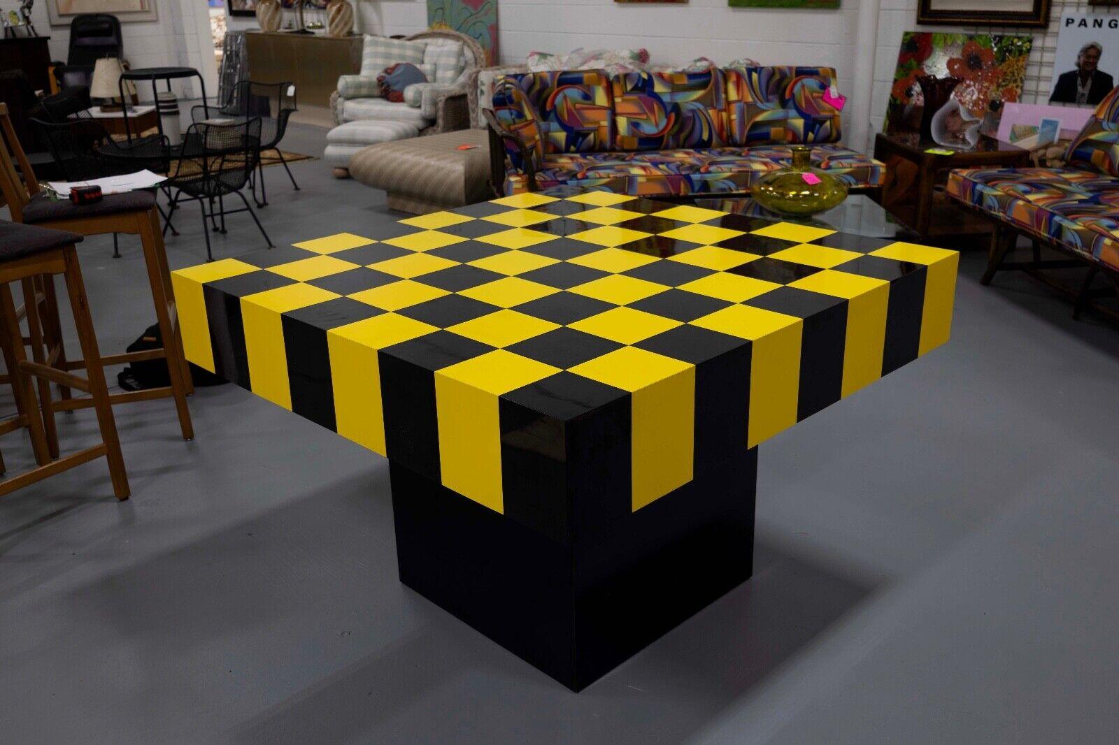20th Century Checkered Black and Yellow and Chrome Mid Century Modern Dining Game Table
