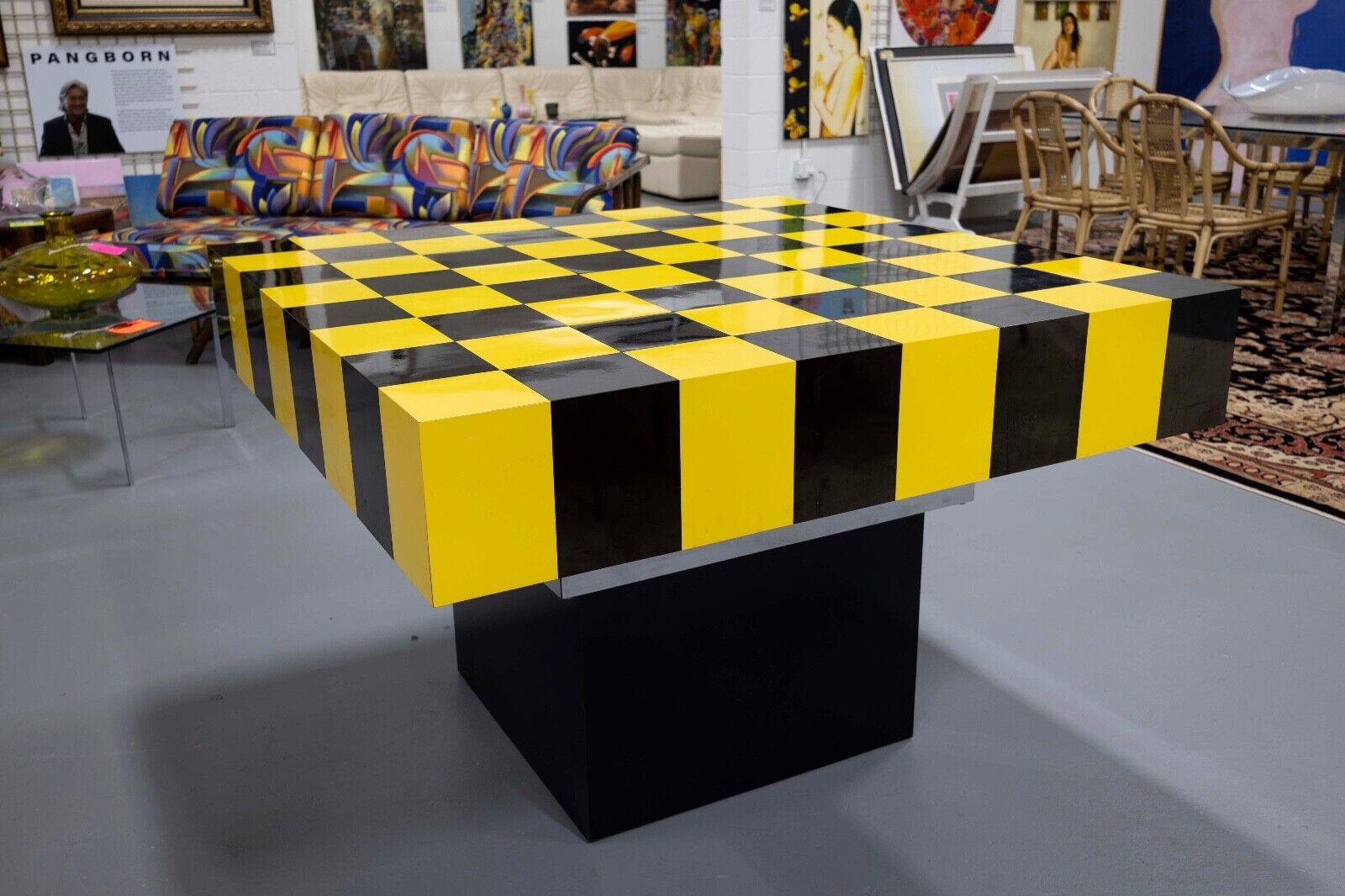 Checkered Black and Yellow and Chrome Mid Century Modern Dining Game Table 1
