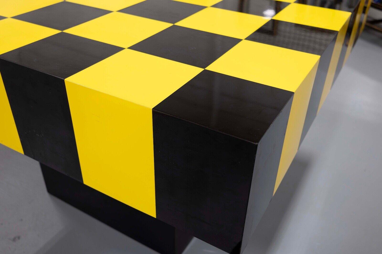 Checkered Black and Yellow and Chrome Mid Century Modern Dining Game Table 3