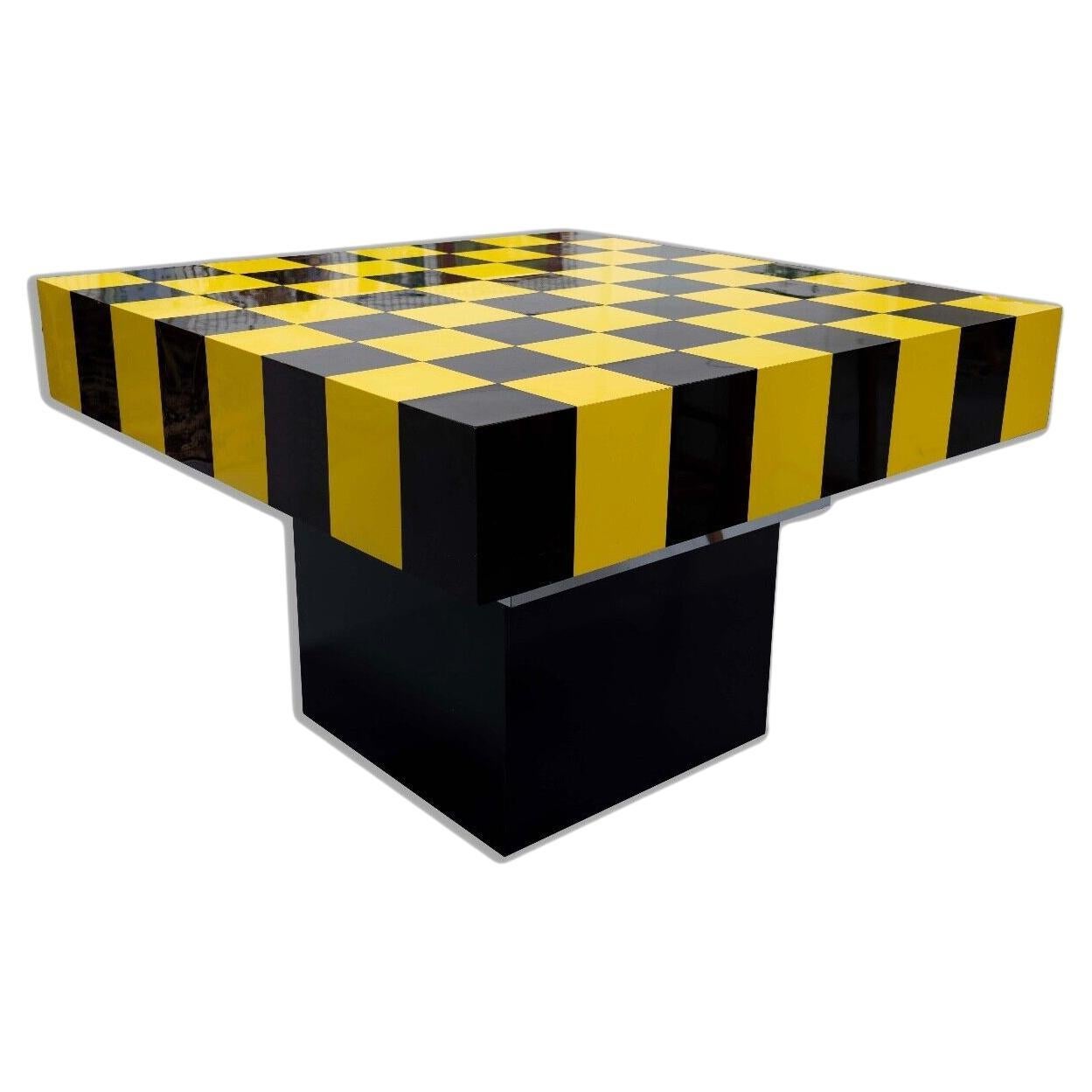 Checkered Black and Yellow and Chrome Mid Century Modern Dining Game Table