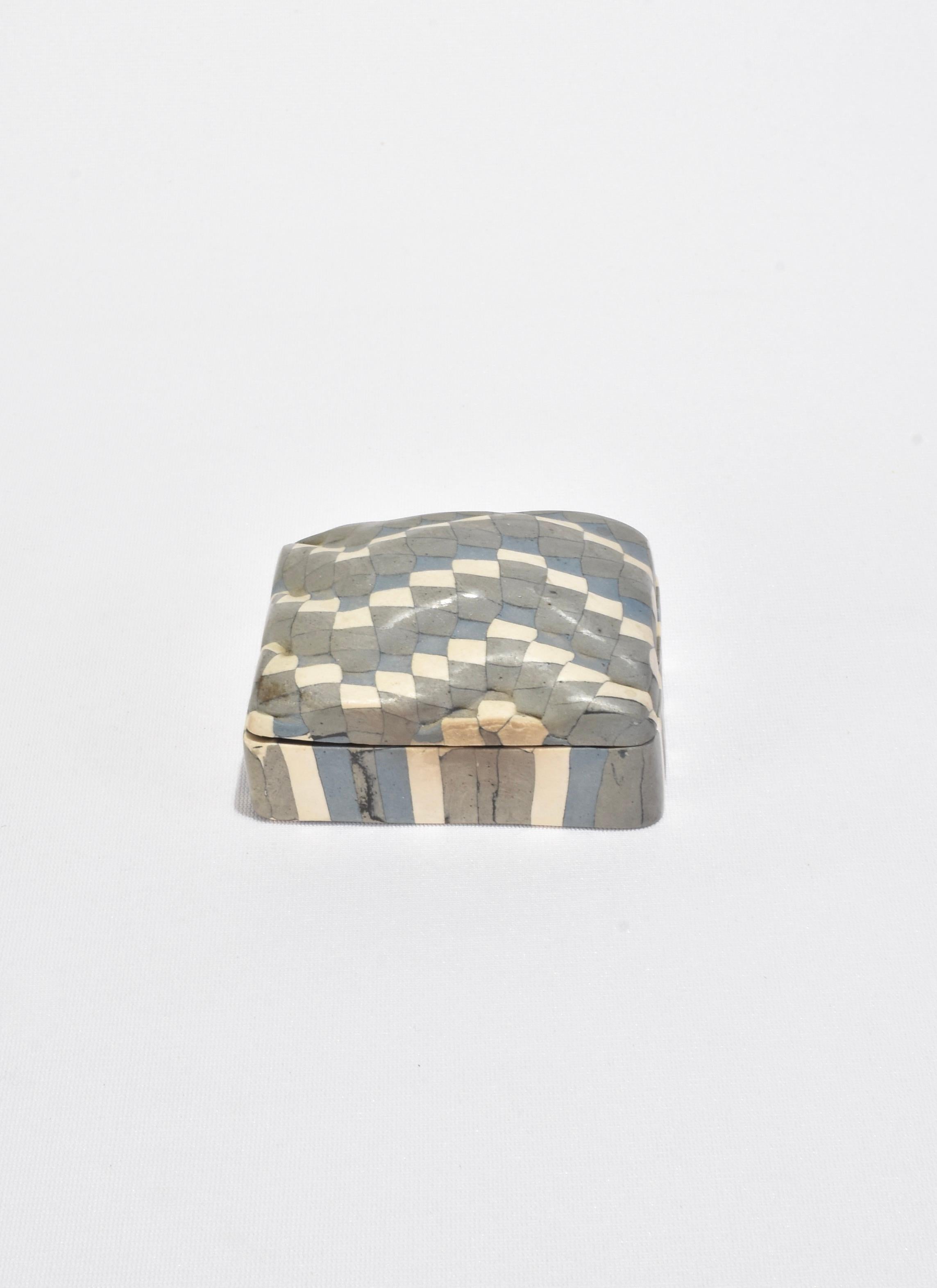 Hand-Crafted Checkered Ceramic Box