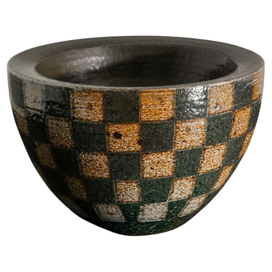 Checkered Ceramic Stoneware Bowl by Thord Karlsson Produced in Sweden, 1990s