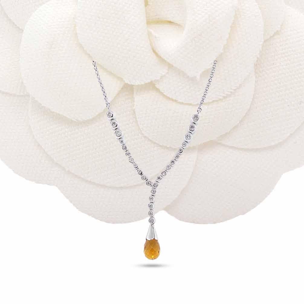 Checkered Citrine Pendant in 18k White Gold In New Condition For Sale In Houston, TX