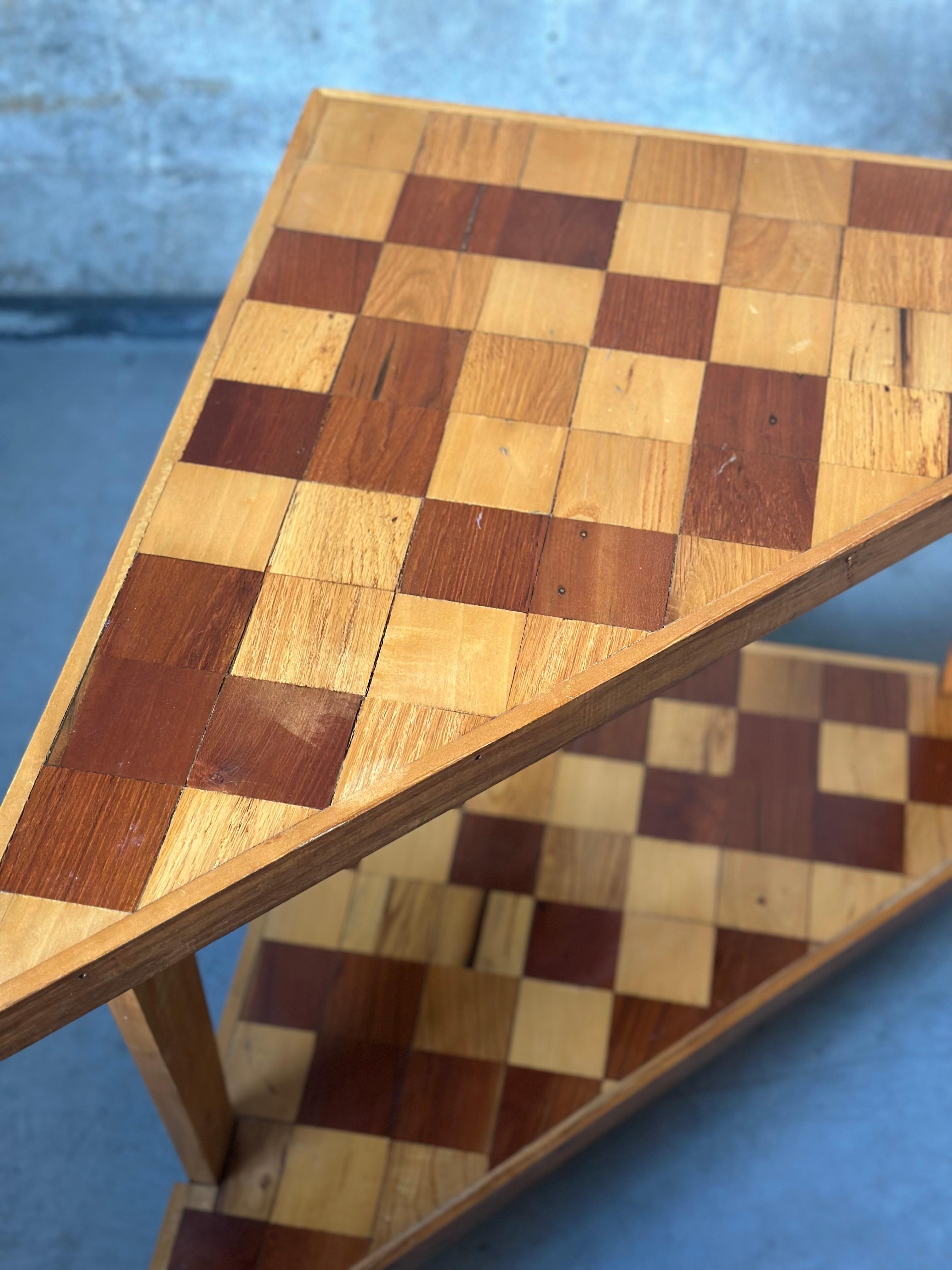 Checkered Corner Two-Tier Table In Good Condition For Sale In Hudson, NY