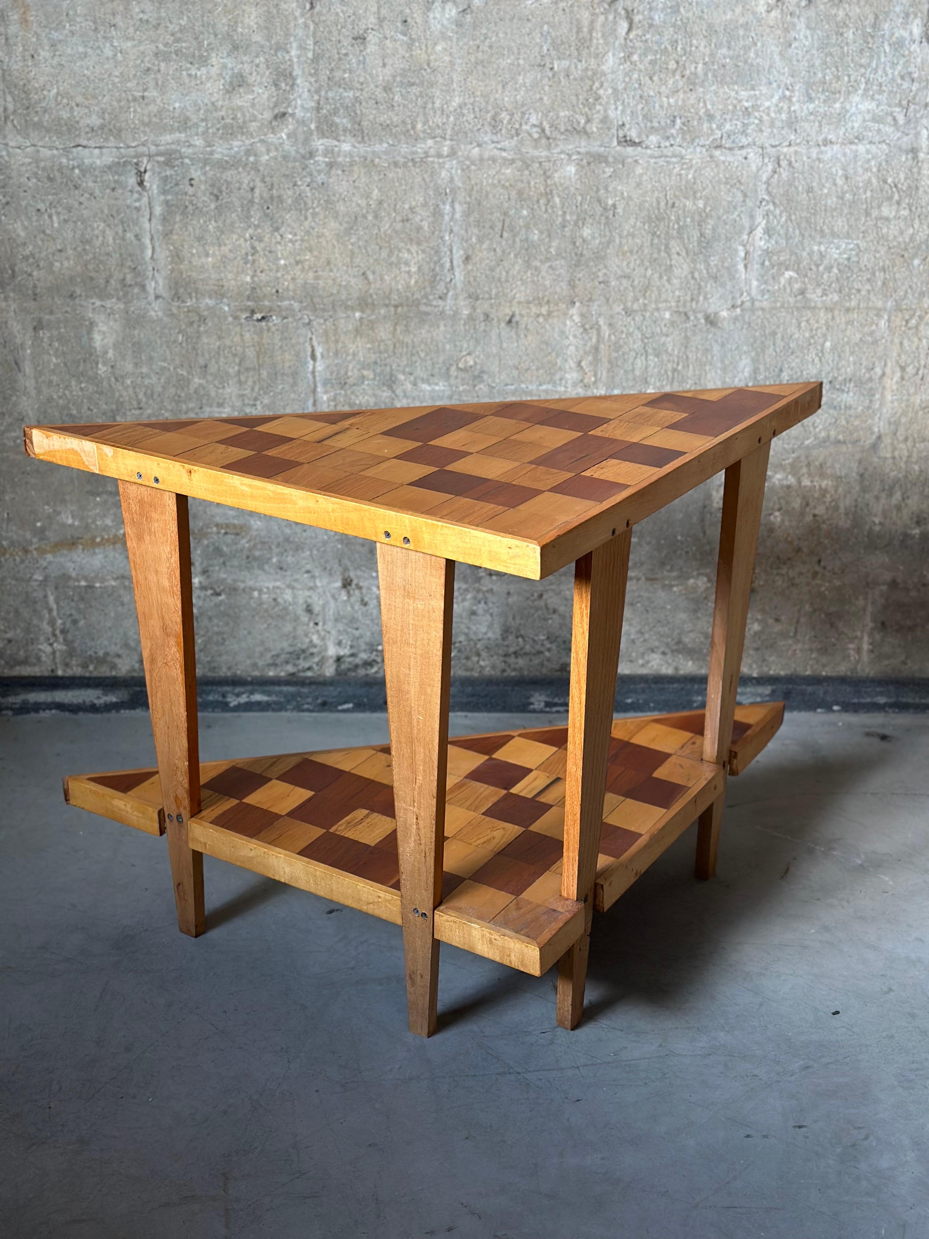 20th Century Checkered Corner Two-Tier Table For Sale