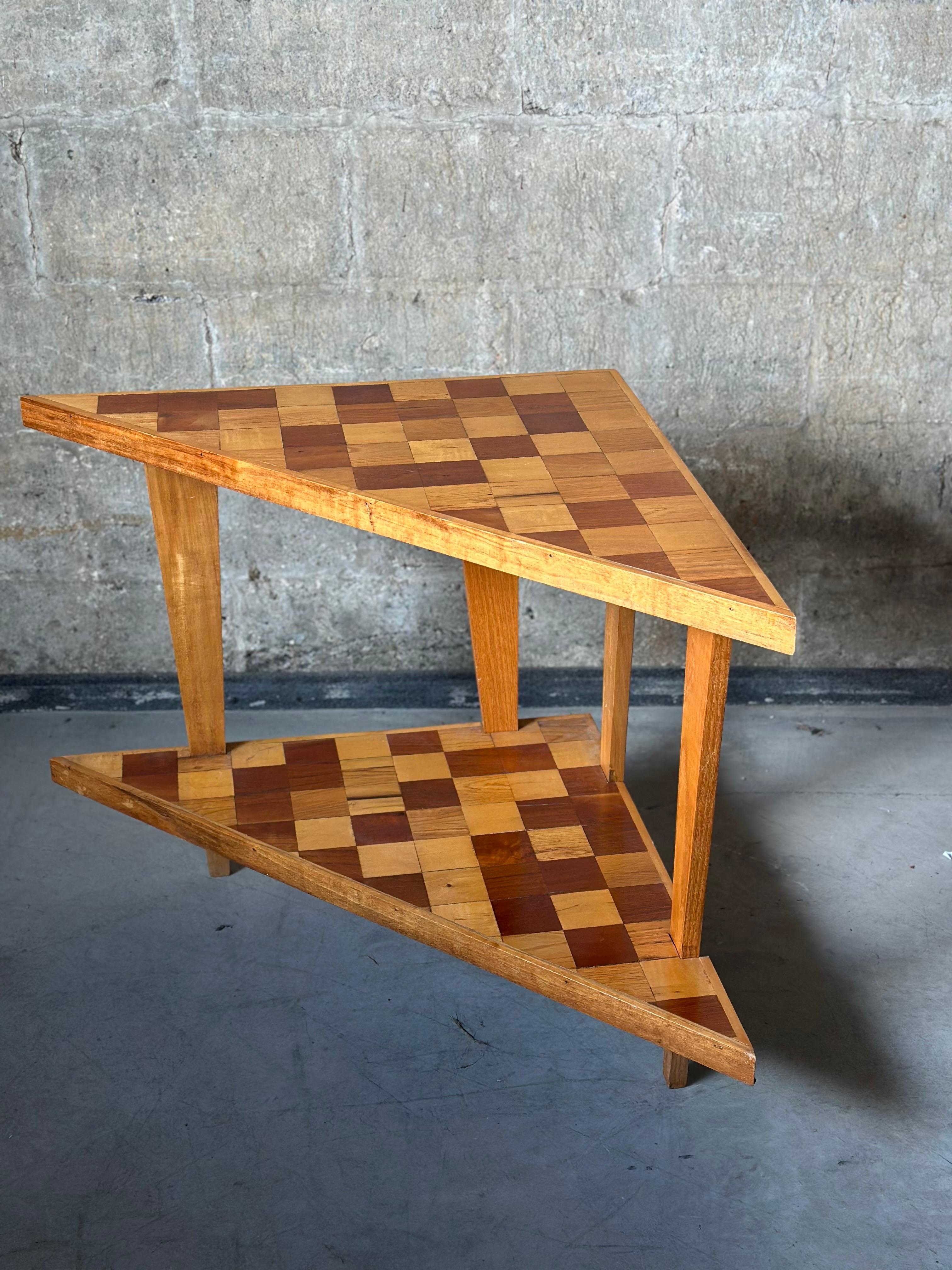 Maple Checkered Corner Two-Tier Table For Sale