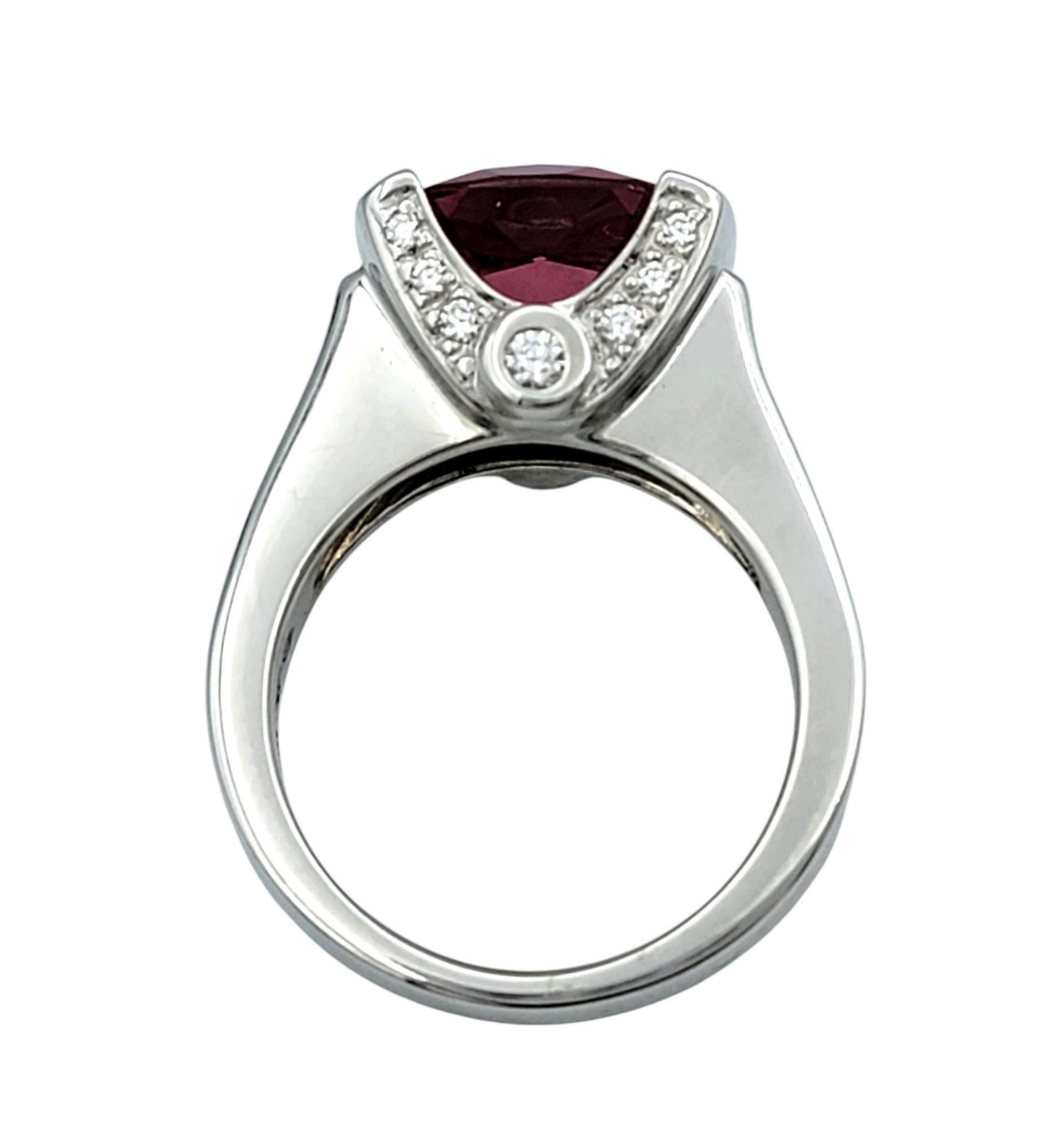 Women's Checkered Cushion Cut Pink Tourmaline and Diamond Cocktail Ring in 18 Karat Gold For Sale