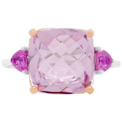 Checkered Cut Rose Amethyst & Pink Sapphire 14 Karat Two Toned Gold Fashion Ring