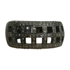 Checkered Design Pave Diamond Ring 925 Silver Diamond Unisex Ring Wedding Gift.
