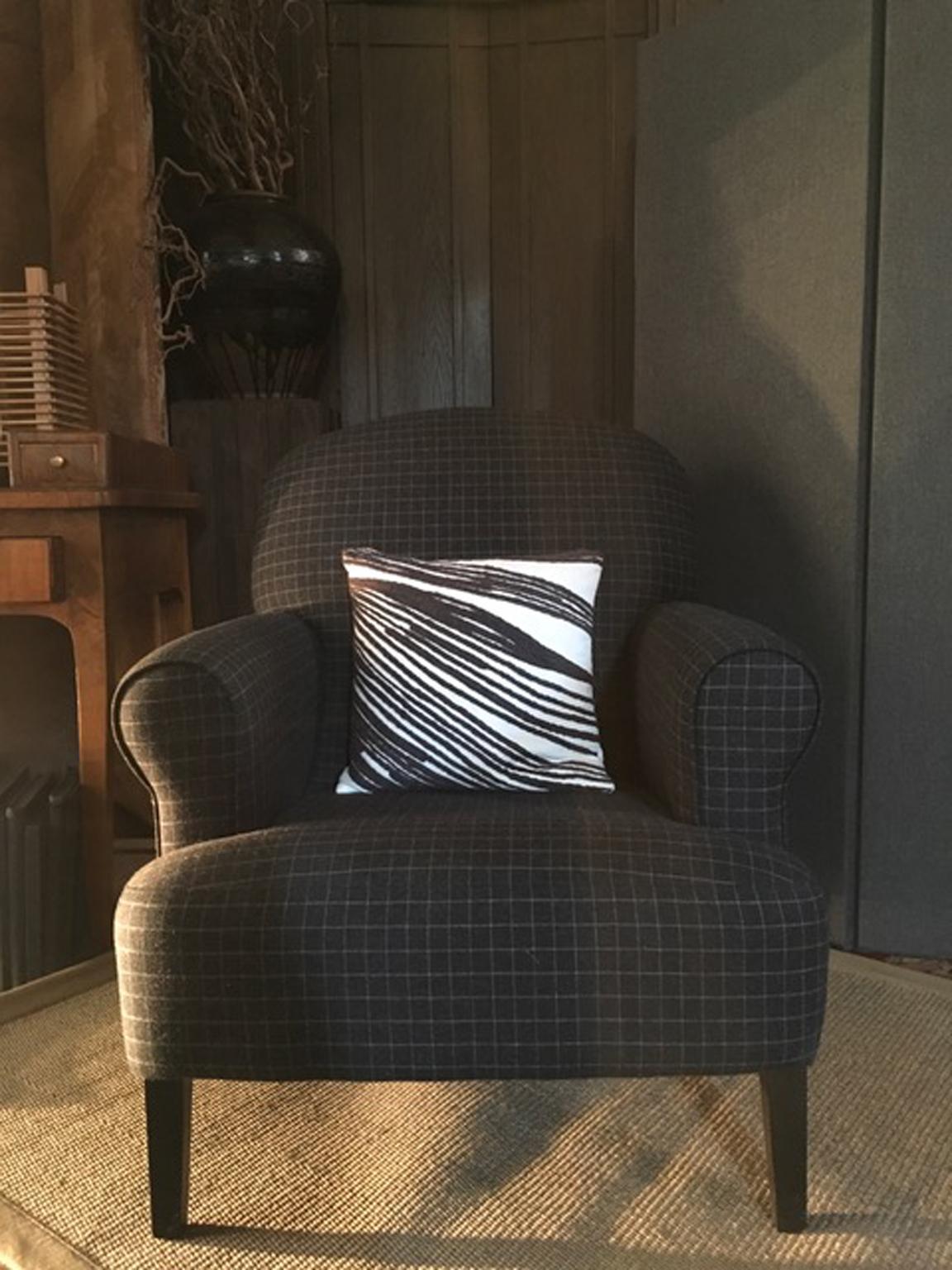 Checkered Grey Fabric Upholstered Armchair 2