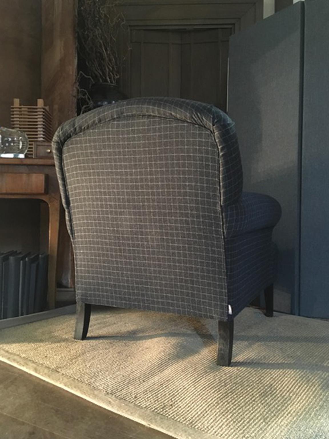 Checkered Grey Fabric Upholstered Armchair 3