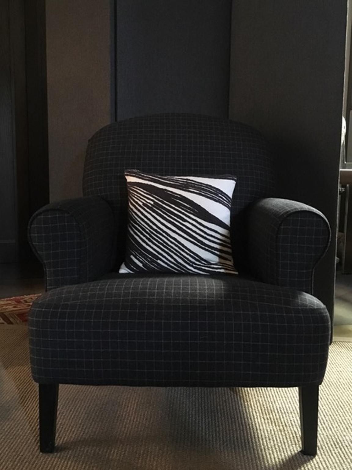 Checkered Grey Fabric Upholstered Armchair 5