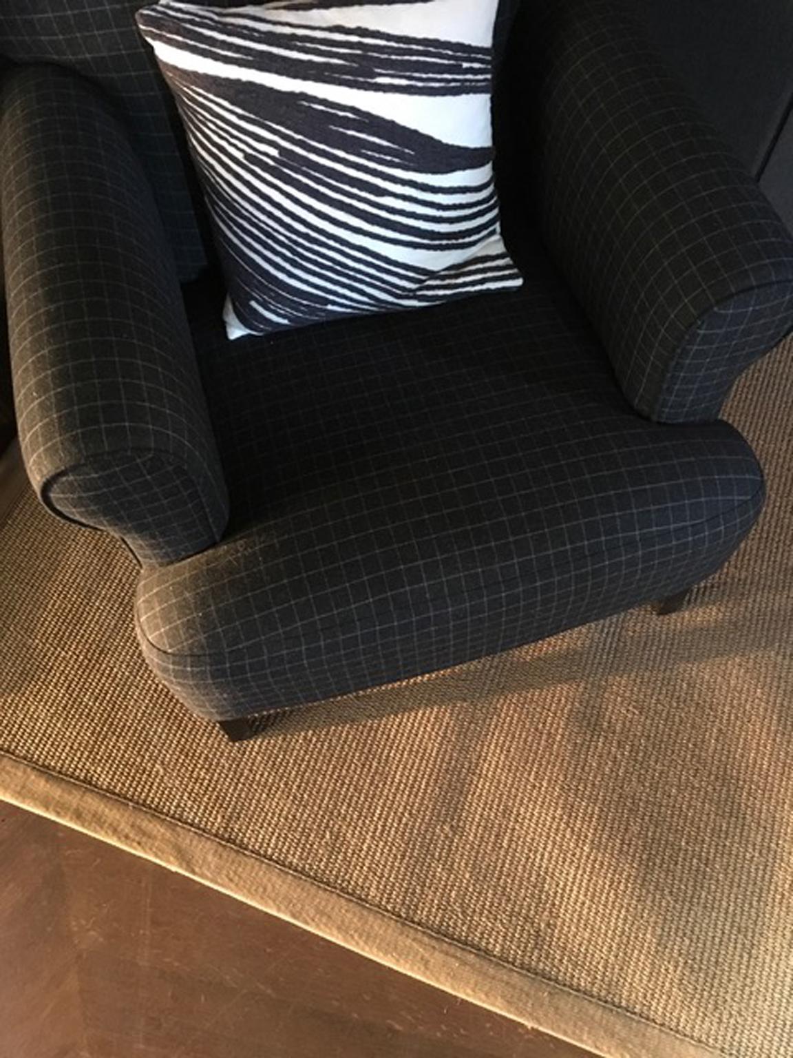 Checkered Grey Fabric Upholstered Armchair 7