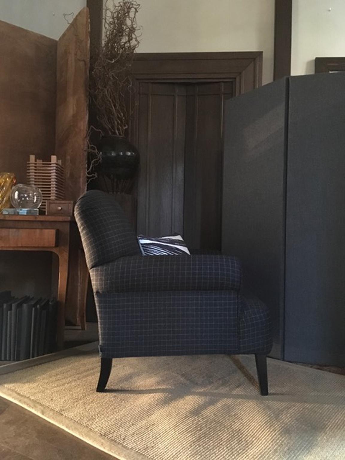 Checkered Grey Fabric Upholstered Armchair 8