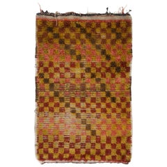 Retro Checkered Midcentury Tulu Rug, One of a Kind Wool Floor Covering