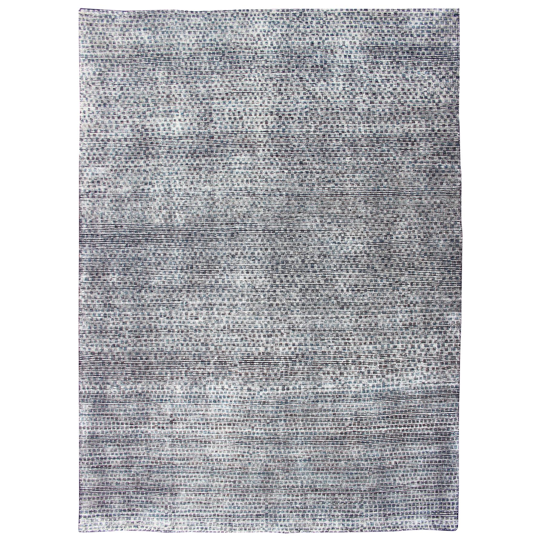 Checkered Modern Distressed Rug in Shades of Green, Charcoal and White
