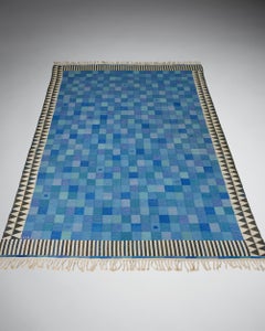 Checkered Rug designed by Ingrid Hellman-Knafve, Signed, Sweden, 1960s