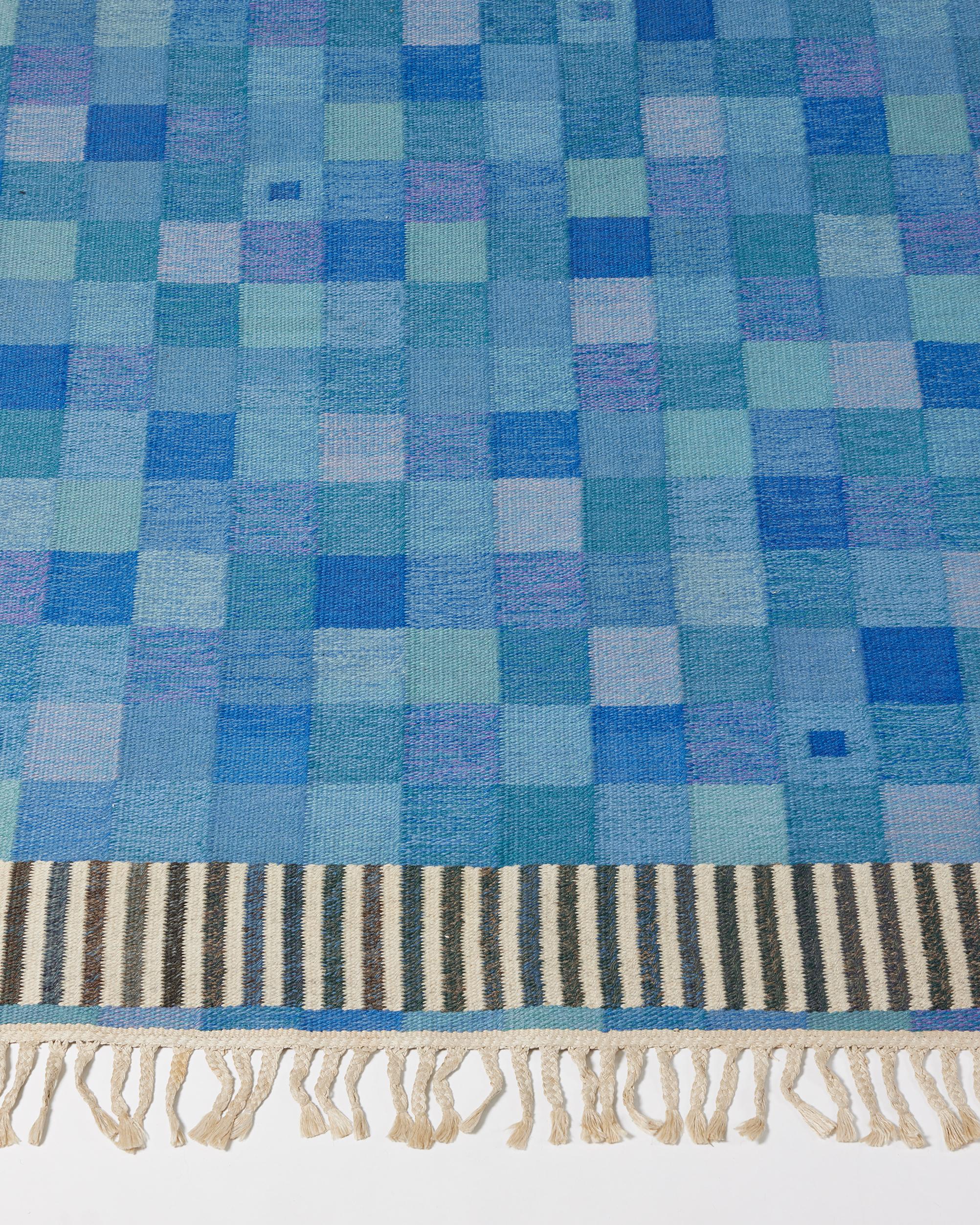 Checkered Teppich entworfen von Ingrid Hellman-Knafve, signiert, Schweden, 1960er Jahre im Zustand „Gut“ im Angebot in Stockholm, SE