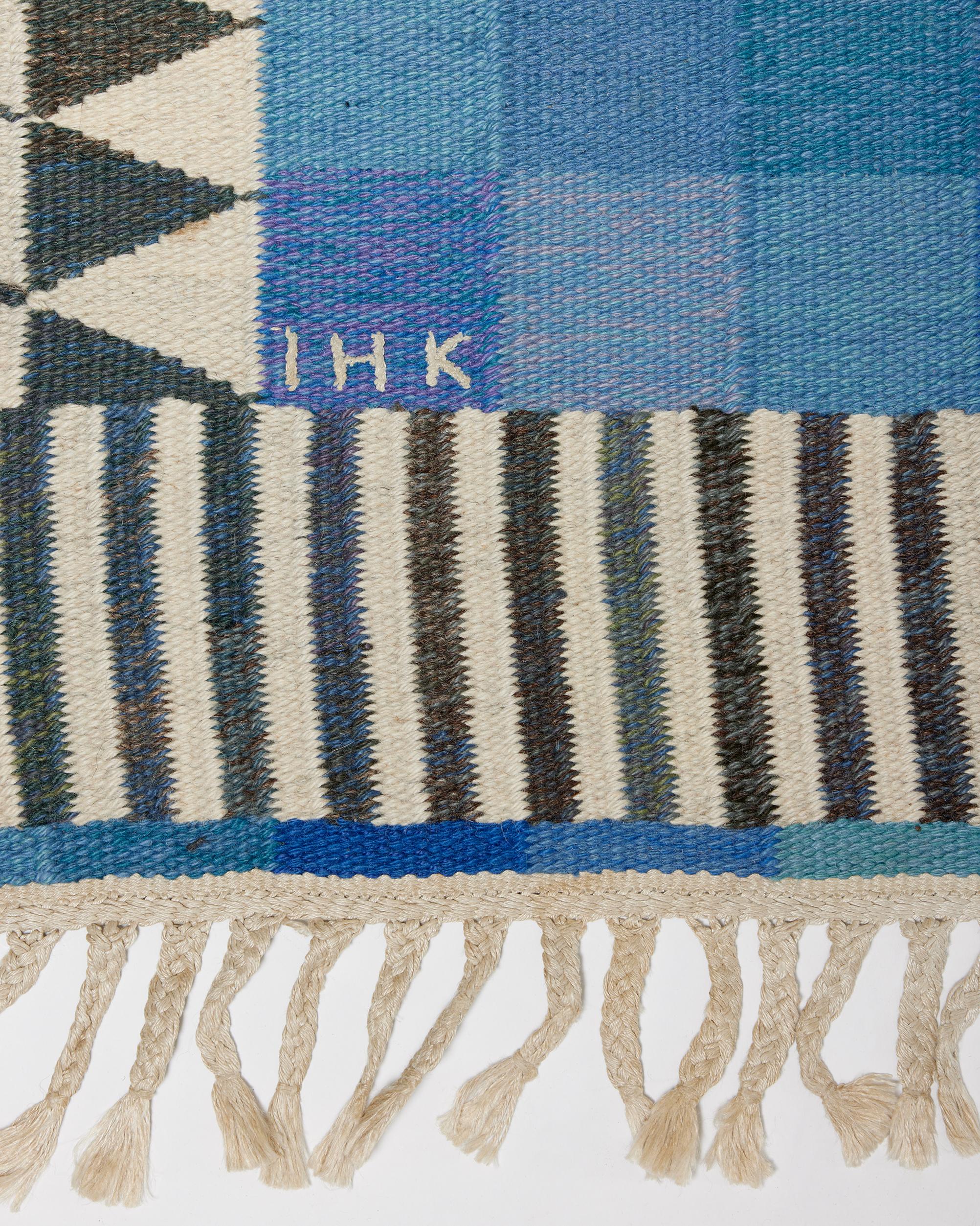 Checkered Teppich entworfen von Ingrid Hellman-Knafve, signiert, Schweden, 1960er Jahre (Mitte des 20. Jahrhunderts) im Angebot