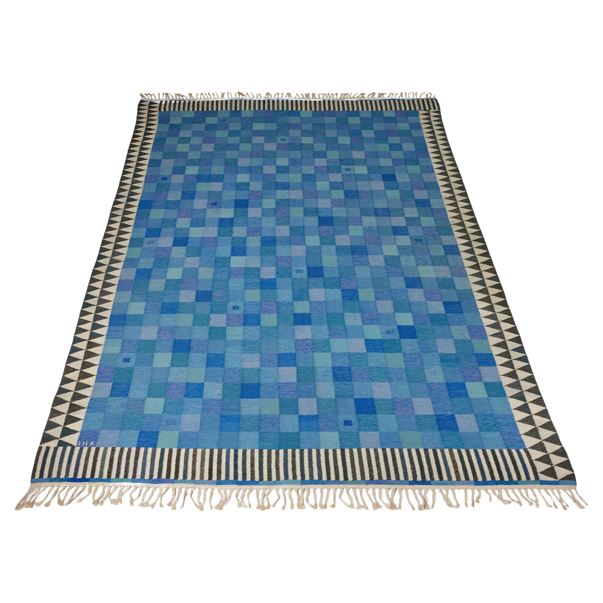 Checkered Teppich entworfen von Ingrid Hellman-Knafve, signiert, Schweden, 1960er Jahre im Angebot