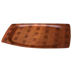 Vintage Checkered Serving Tray in Teak by Silva, Denmark, 1970s