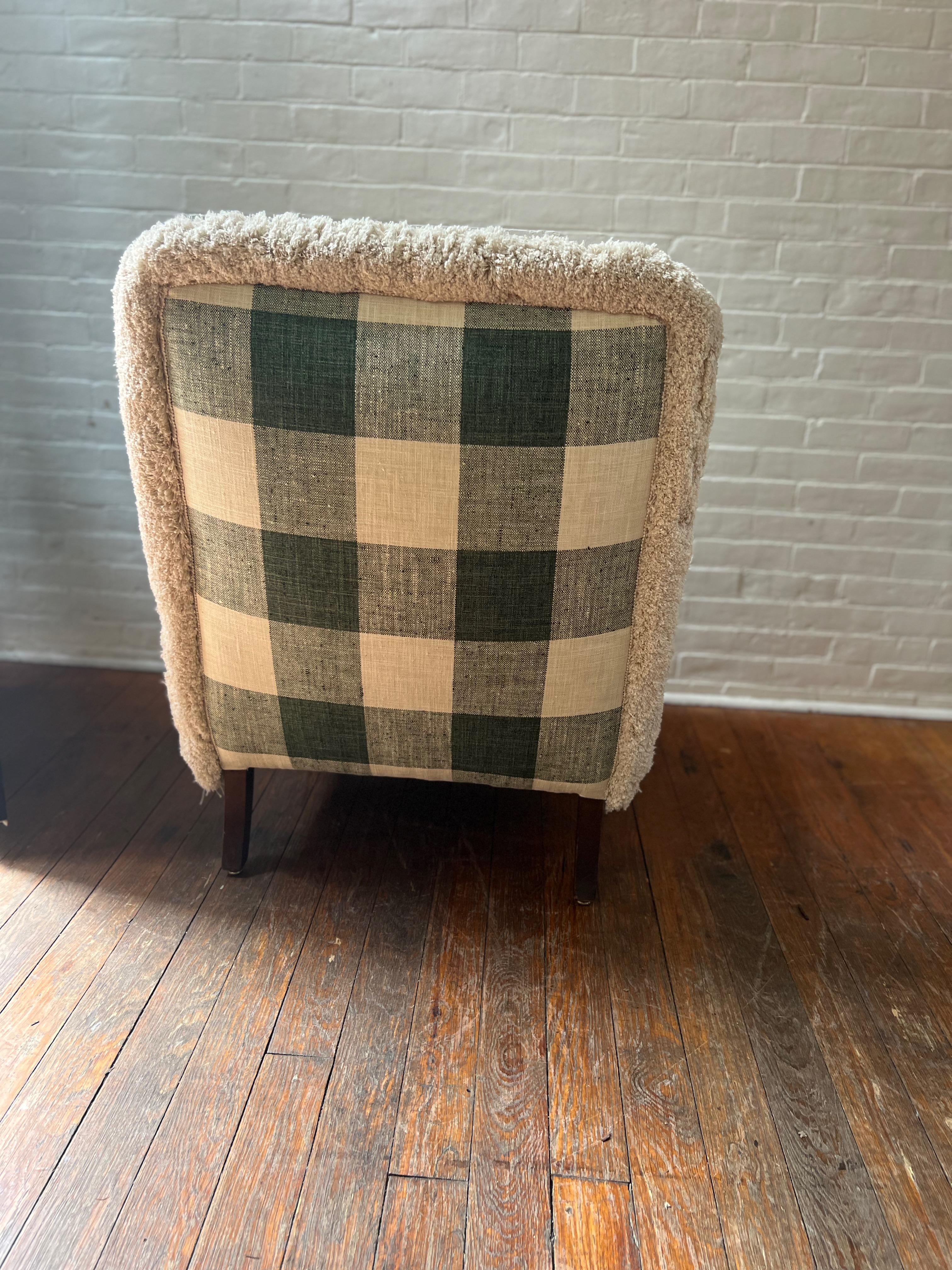 American Classical Checkered Sliper Chair with Jumbo Fringe For Sale