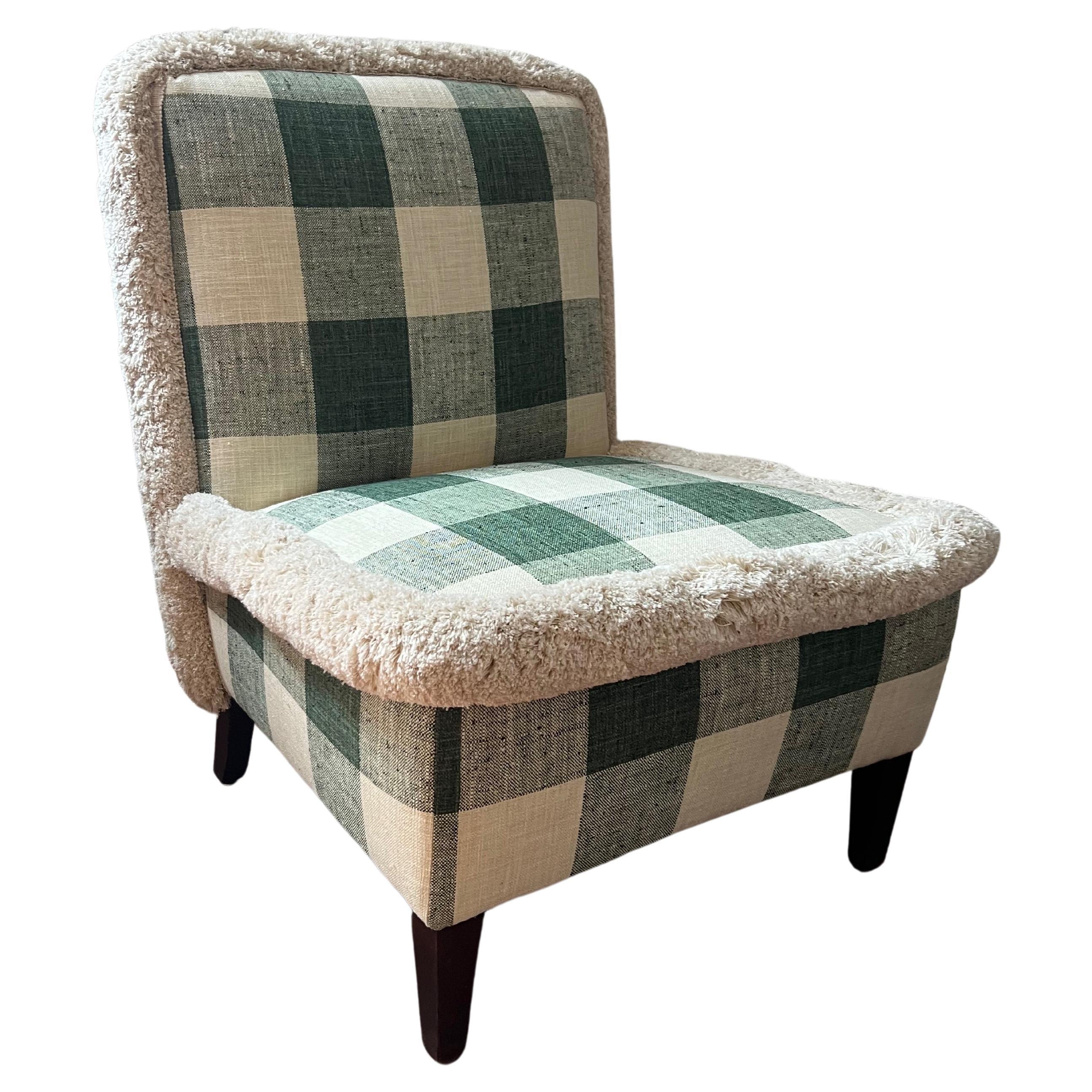 Checkered Sliper Chair with Jumbo Fringe For Sale