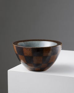 Checkered Stoneware Bowl designed by Thord Karlsson, Sweden, 1990s, blue, brown