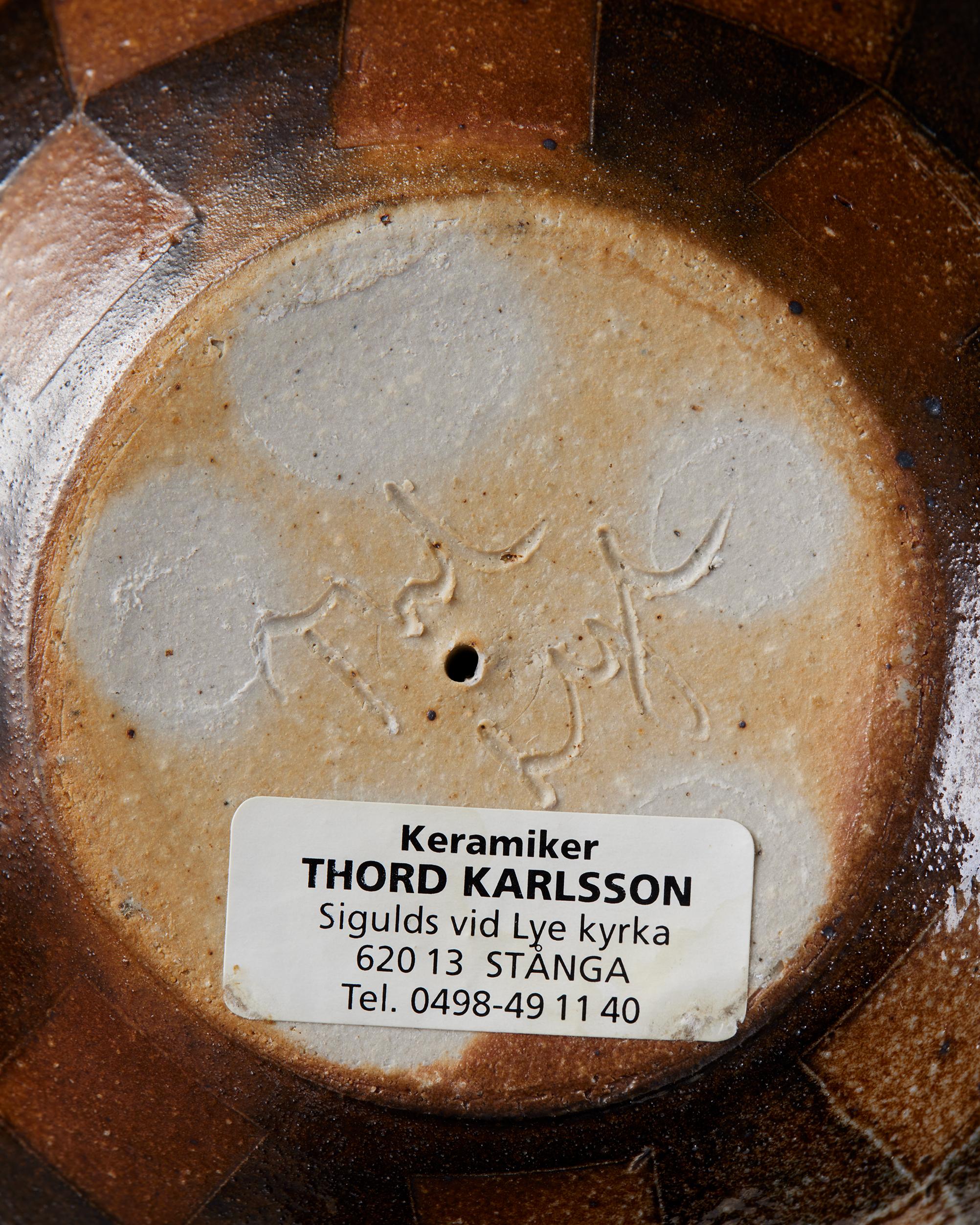 Grès Bol en grès à carreaux am designs par Thord Karlsson, Suède, années 1990, bleu, marron en vente