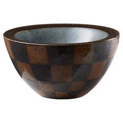 Checkered Stoneware Bowl designed by Thord Karlsson, Sweden, 1990s, blue, brown